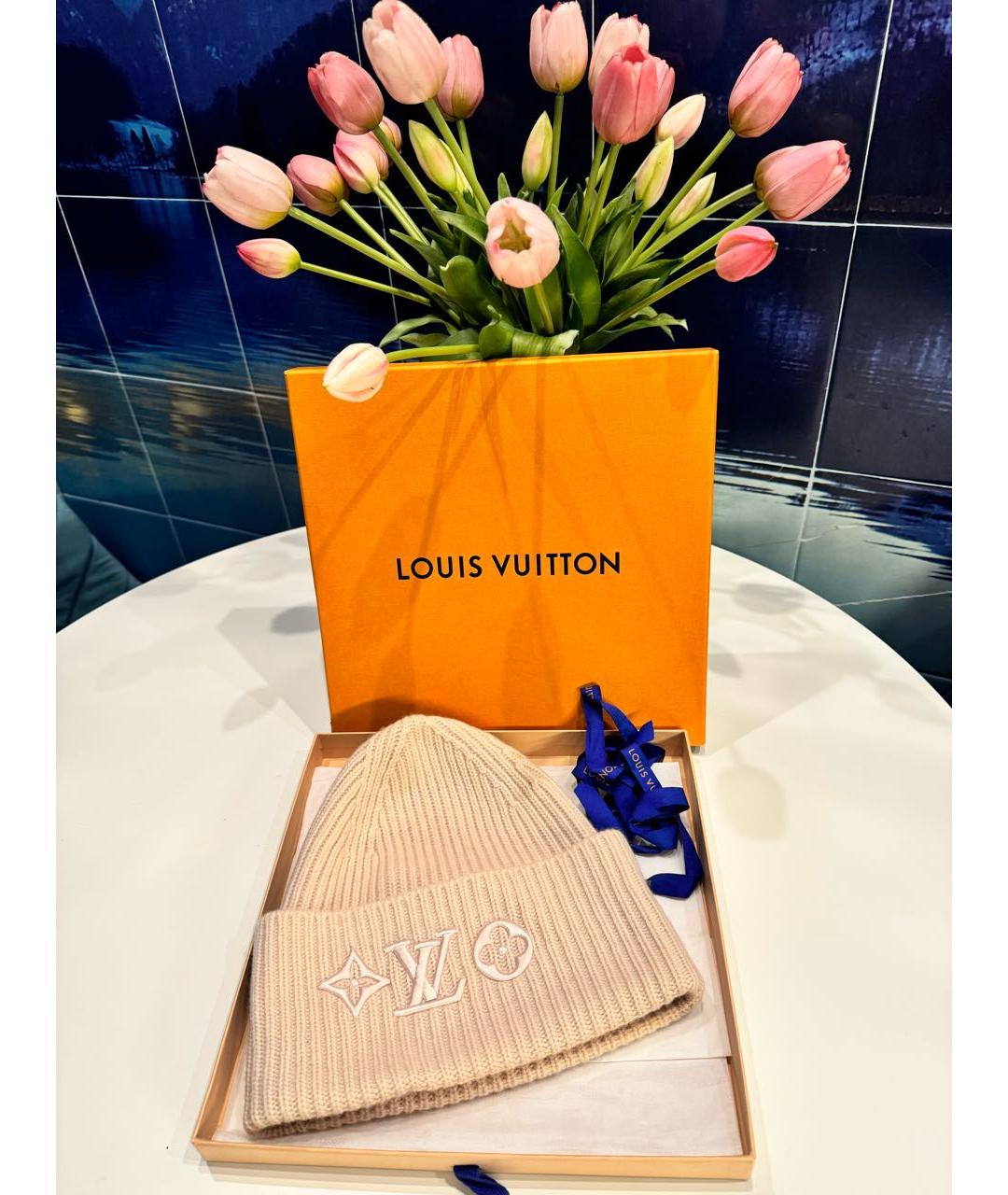 LOUIS VUITTON Бежевая шерстяная шапка, фото 4