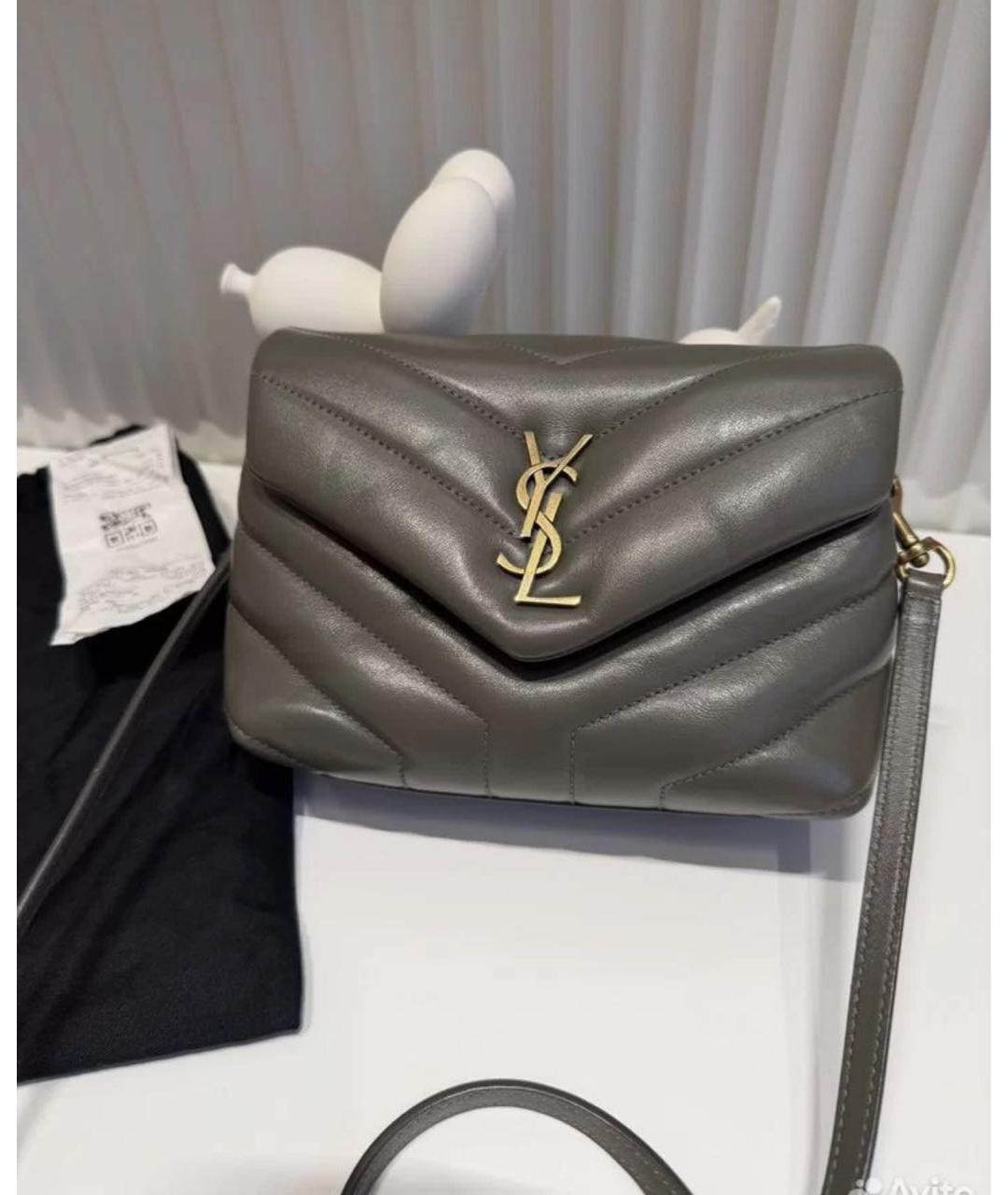 SAINT LAURENT Серая кожаная сумка через плечо, фото 8
