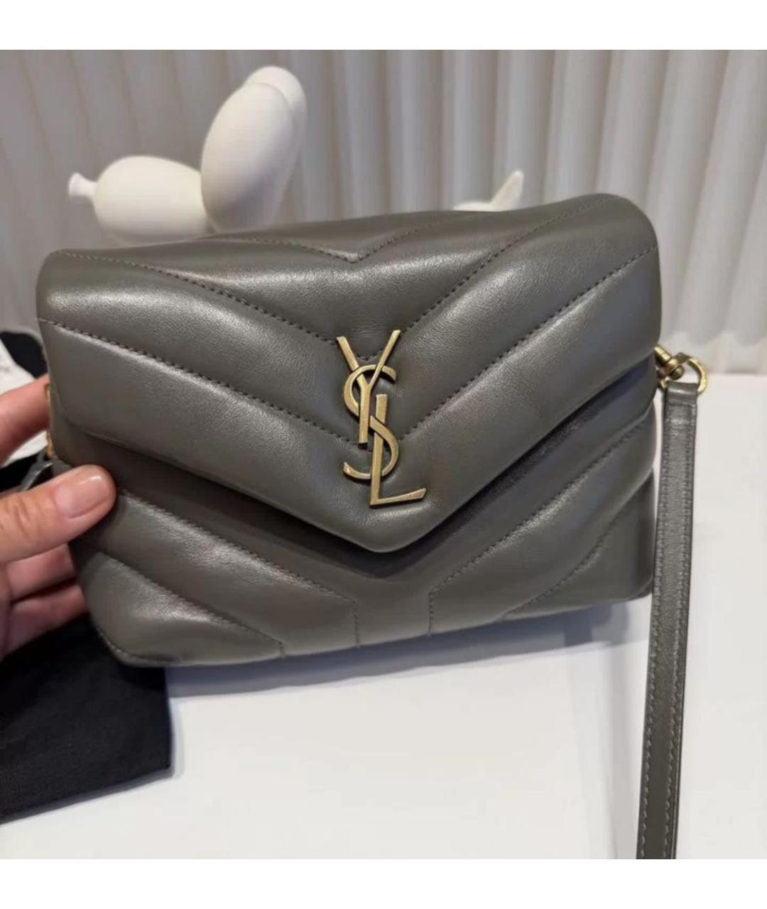 SAINT LAURENT Серая кожаная сумка через плечо, фото 3