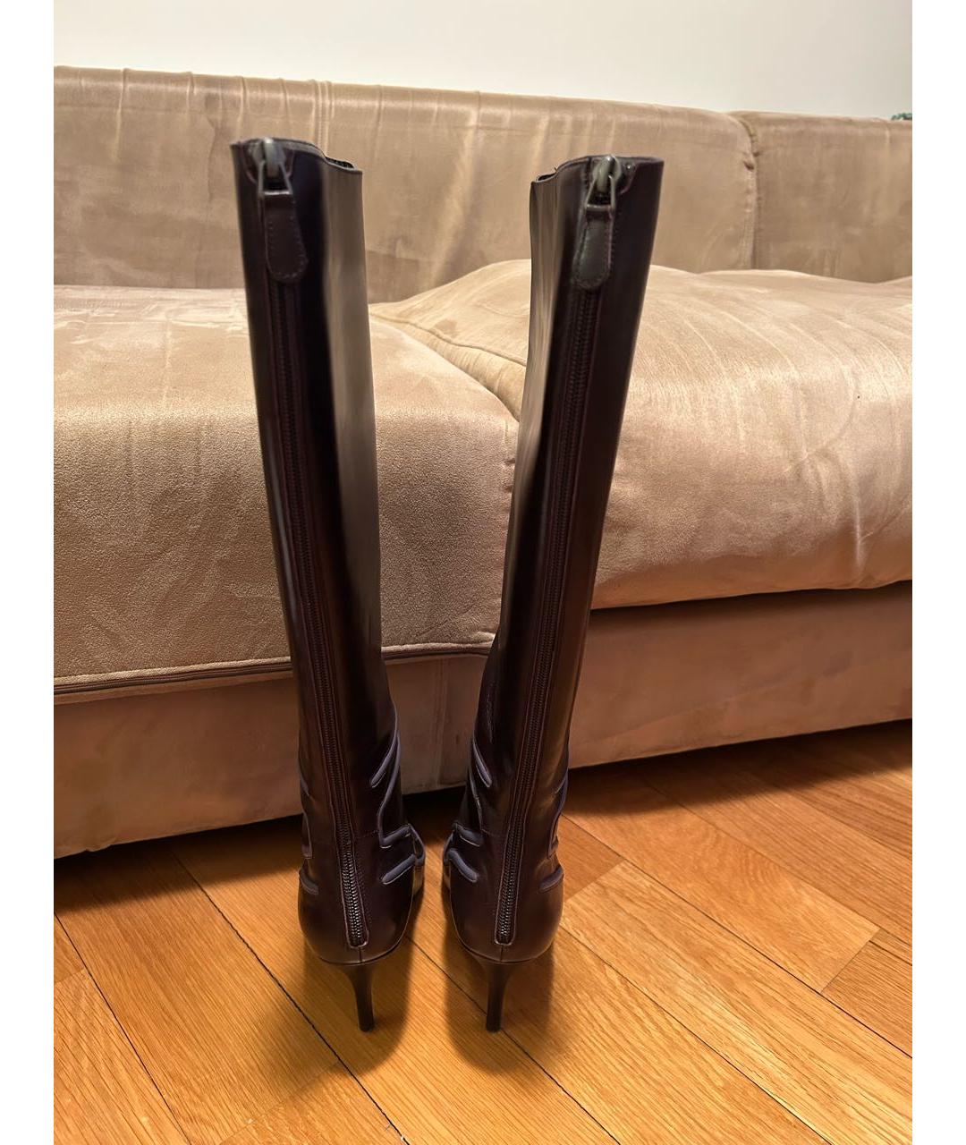 FERRAGAMO Фиолетовые кожаные сапоги, фото 4