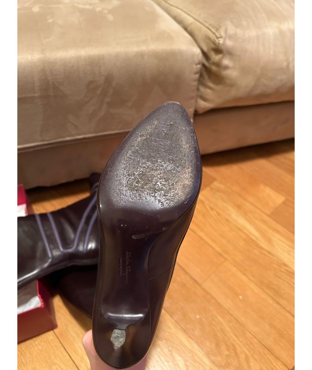 FERRAGAMO Фиолетовые кожаные сапоги, фото 7