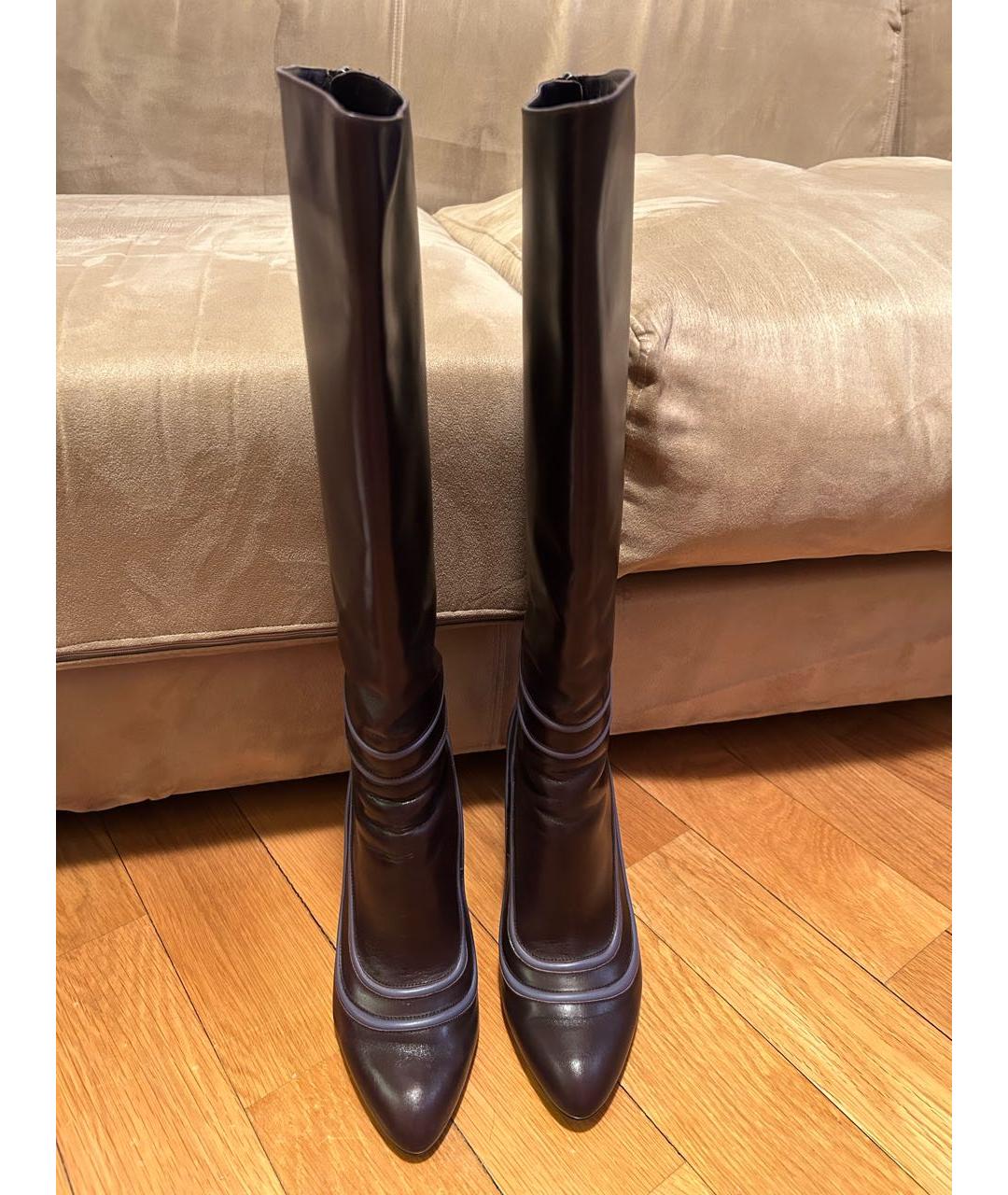 FERRAGAMO Фиолетовые кожаные сапоги, фото 2