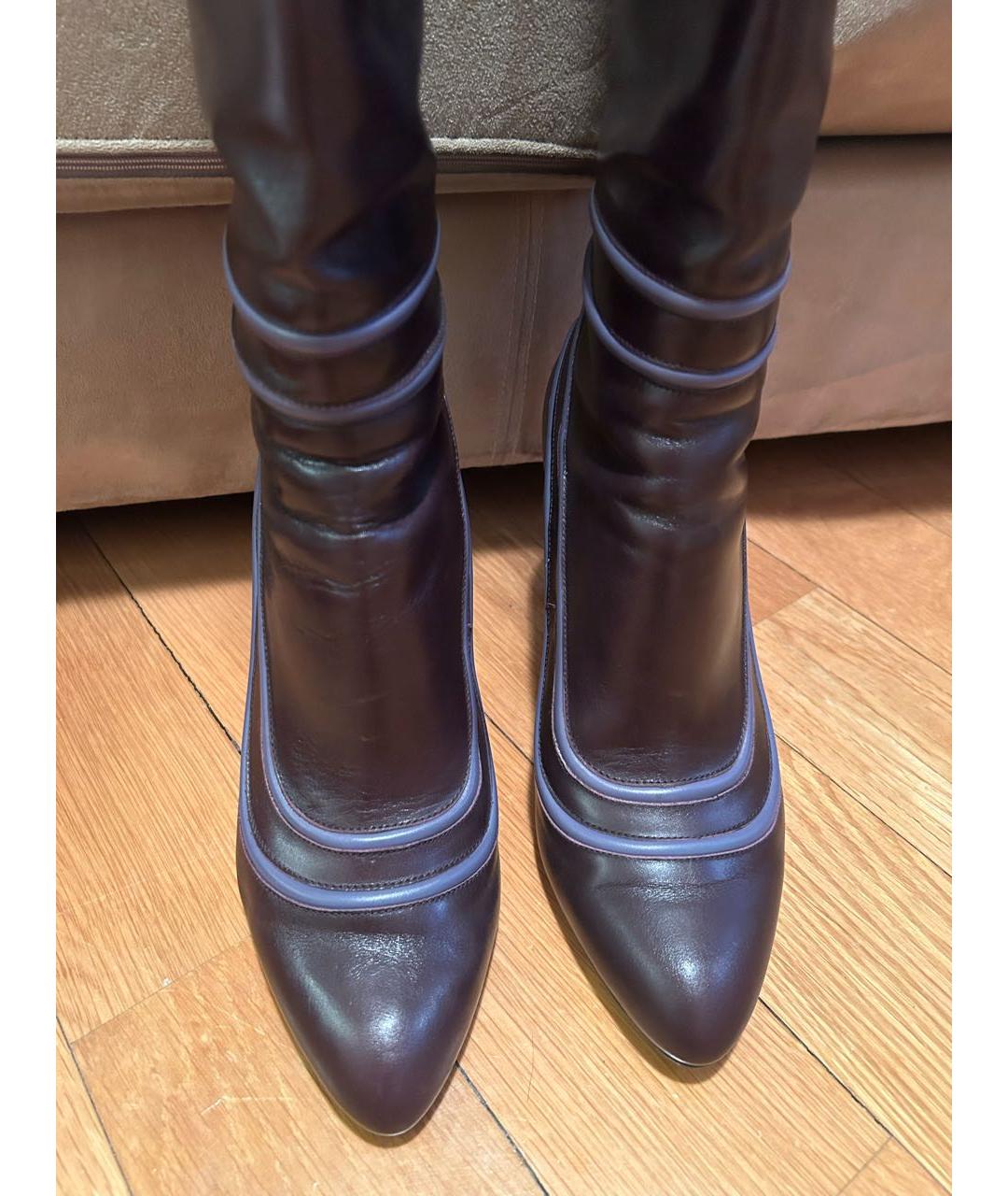 FERRAGAMO Фиолетовые кожаные сапоги, фото 3