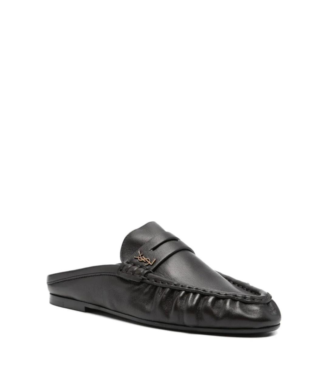 SAINT LAURENT Черные кожаные сабо, фото 2