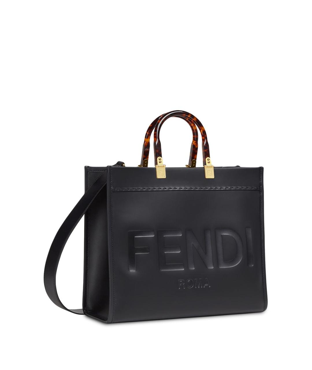 FENDI Черная кожаная сумка тоут, фото 2