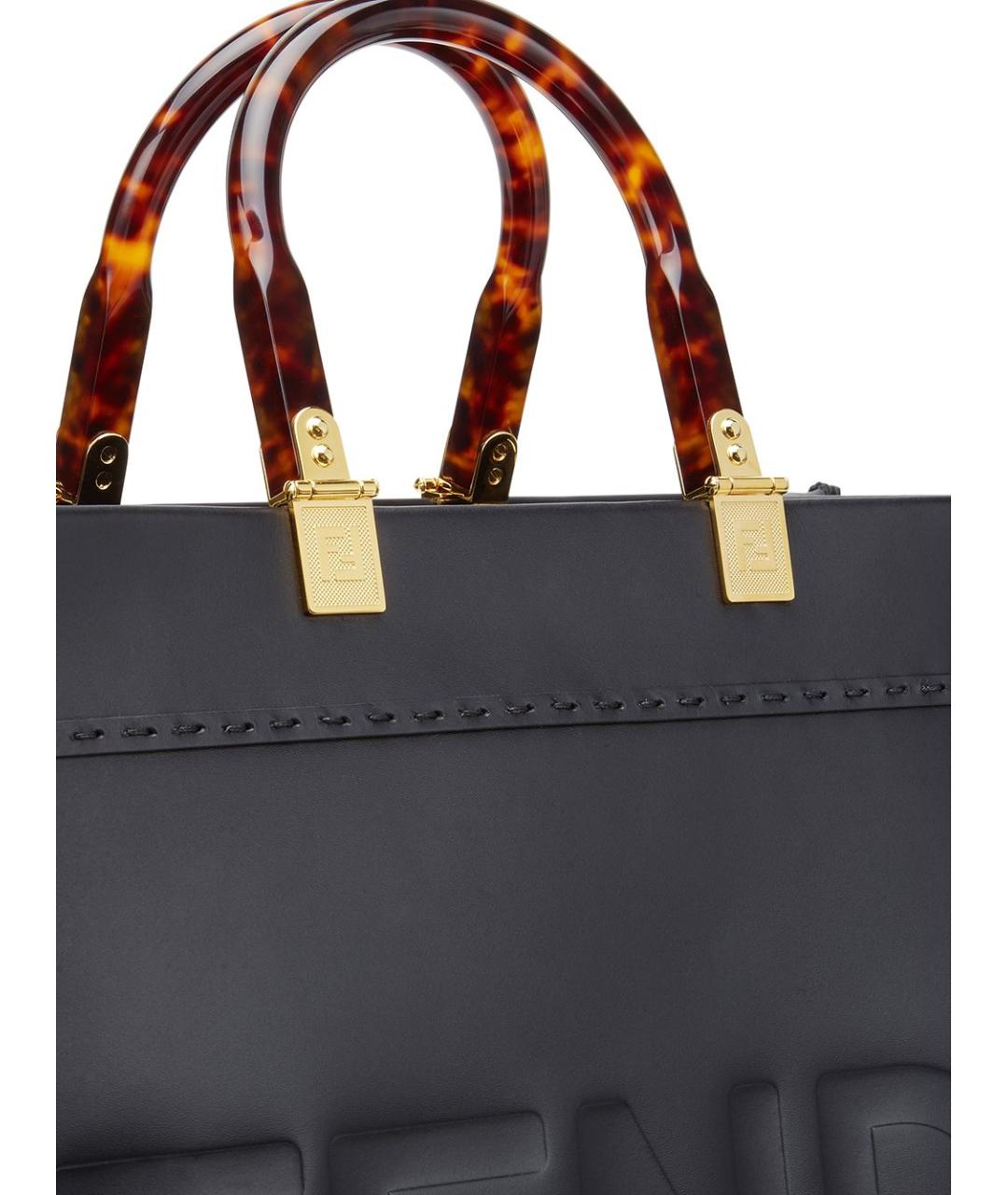 FENDI Черная кожаная сумка тоут, фото 4