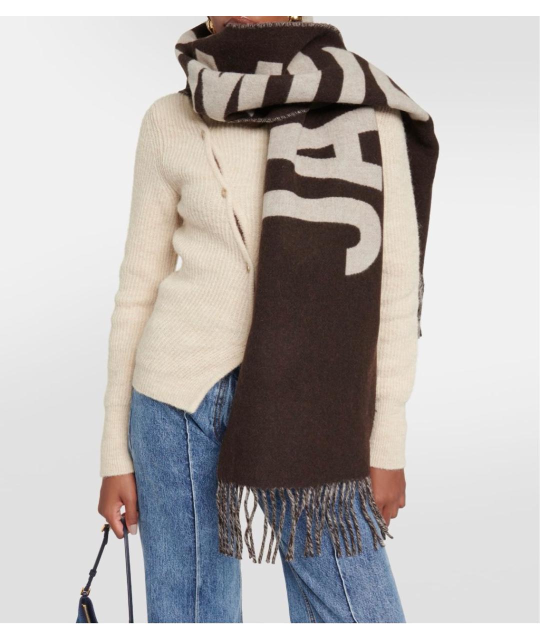 JACQUEMUS Коричневый шерстяной шарф, фото 2