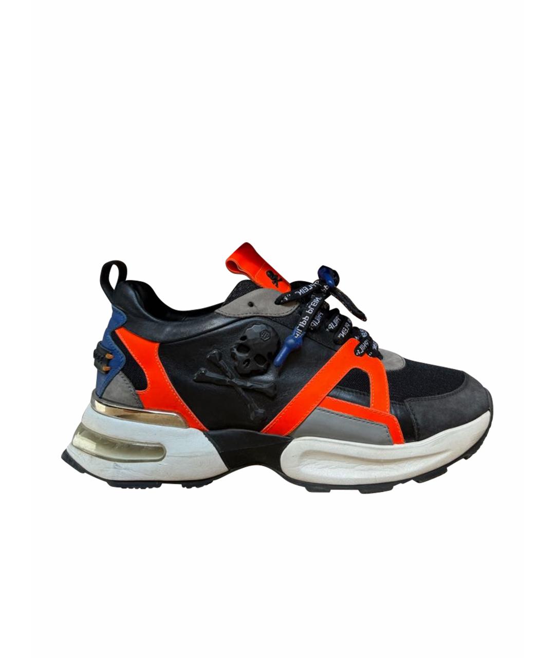 PHILIPP PLEIN Черные кожаные низкие кроссовки / кеды, фото 1