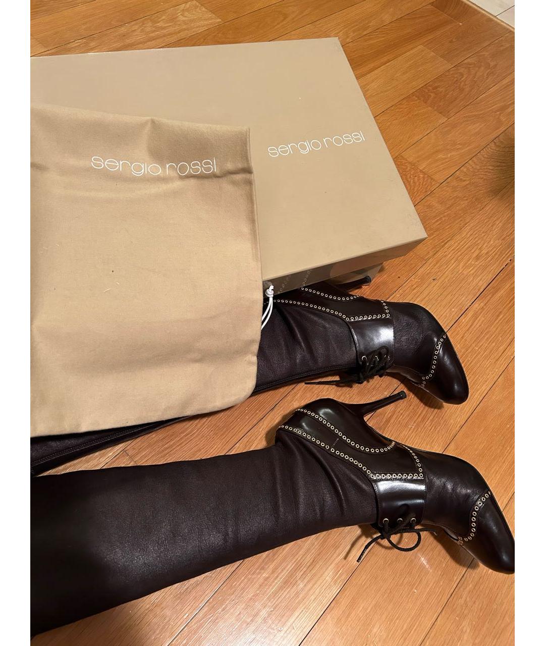 SERGIO ROSSI Коричневые кожаные сапоги, фото 8