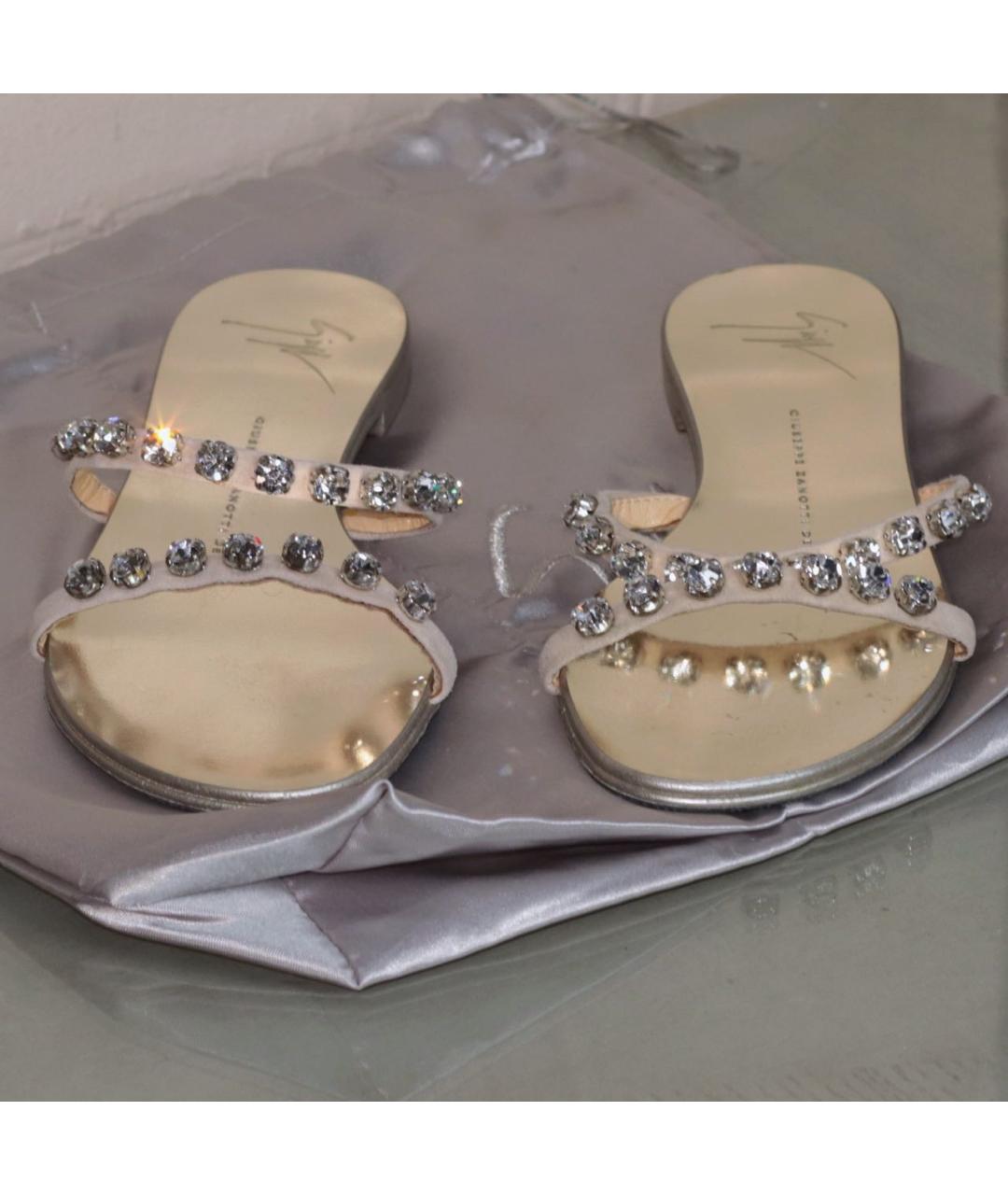 GIUSEPPE ZANOTTI DESIGN Бежевые кожаные шлепанцы, фото 6