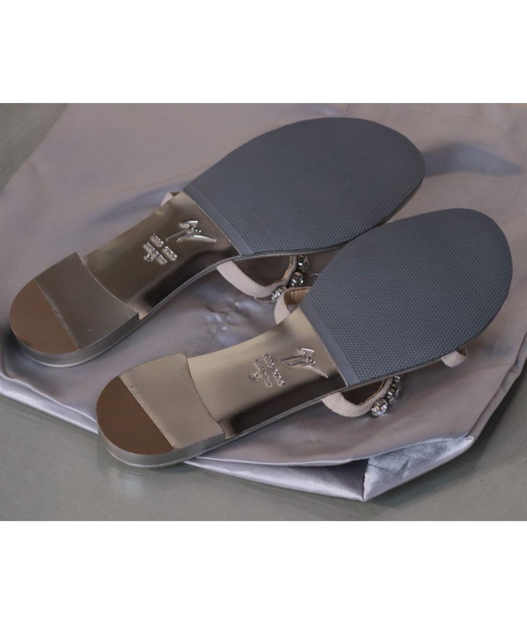 GIUSEPPE ZANOTTI DESIGN Бежевые кожаные шлепанцы, фото 7