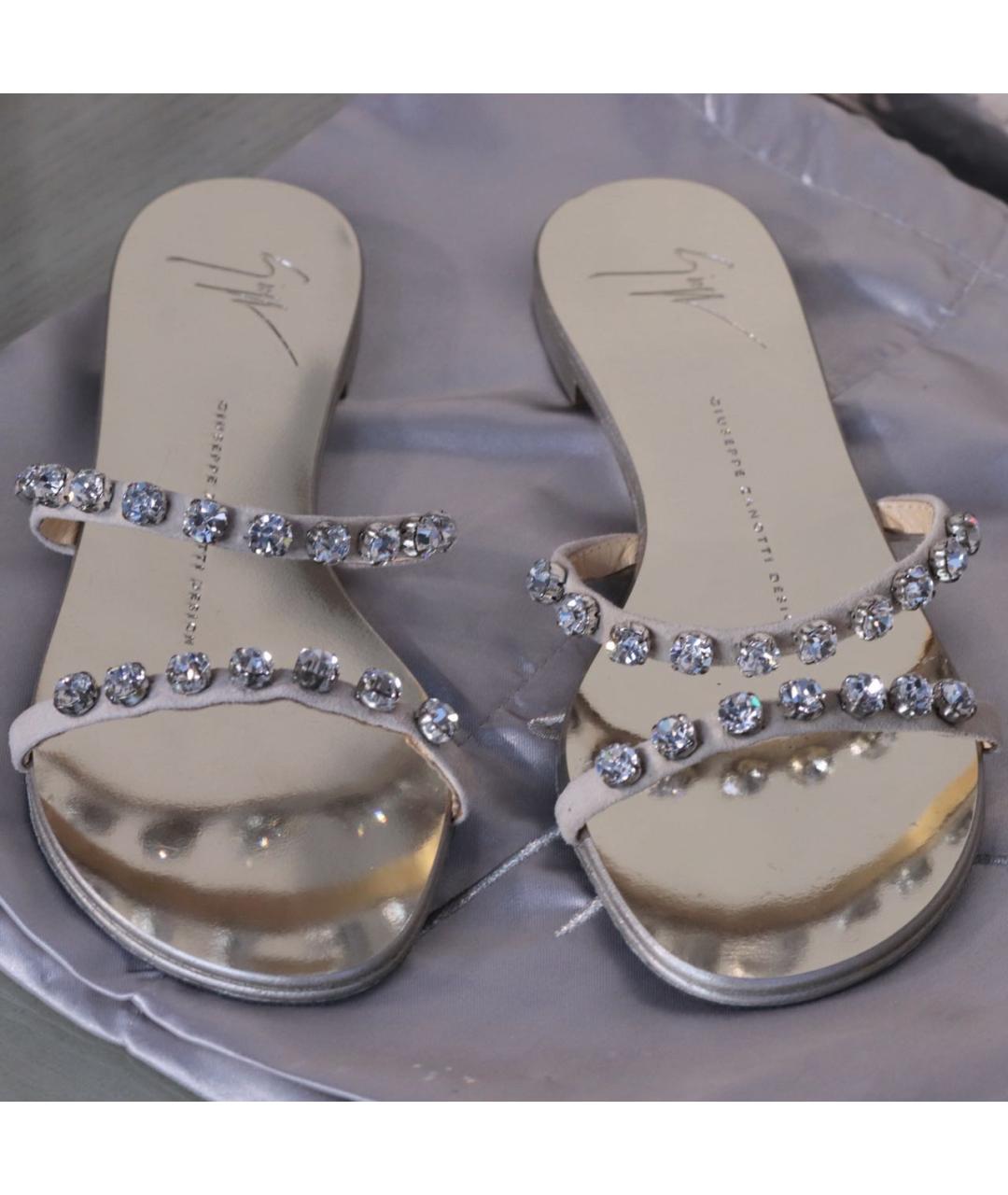 GIUSEPPE ZANOTTI DESIGN Бежевые кожаные шлепанцы, фото 2