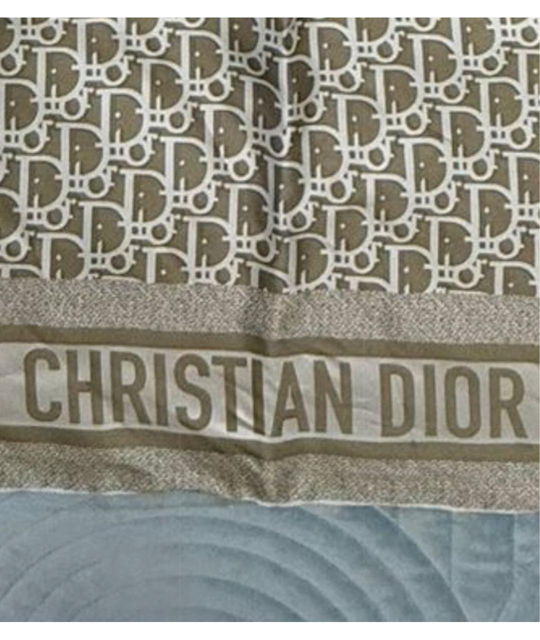 CHRISTIAN DIOR Бежевый шелковый платок, фото 2