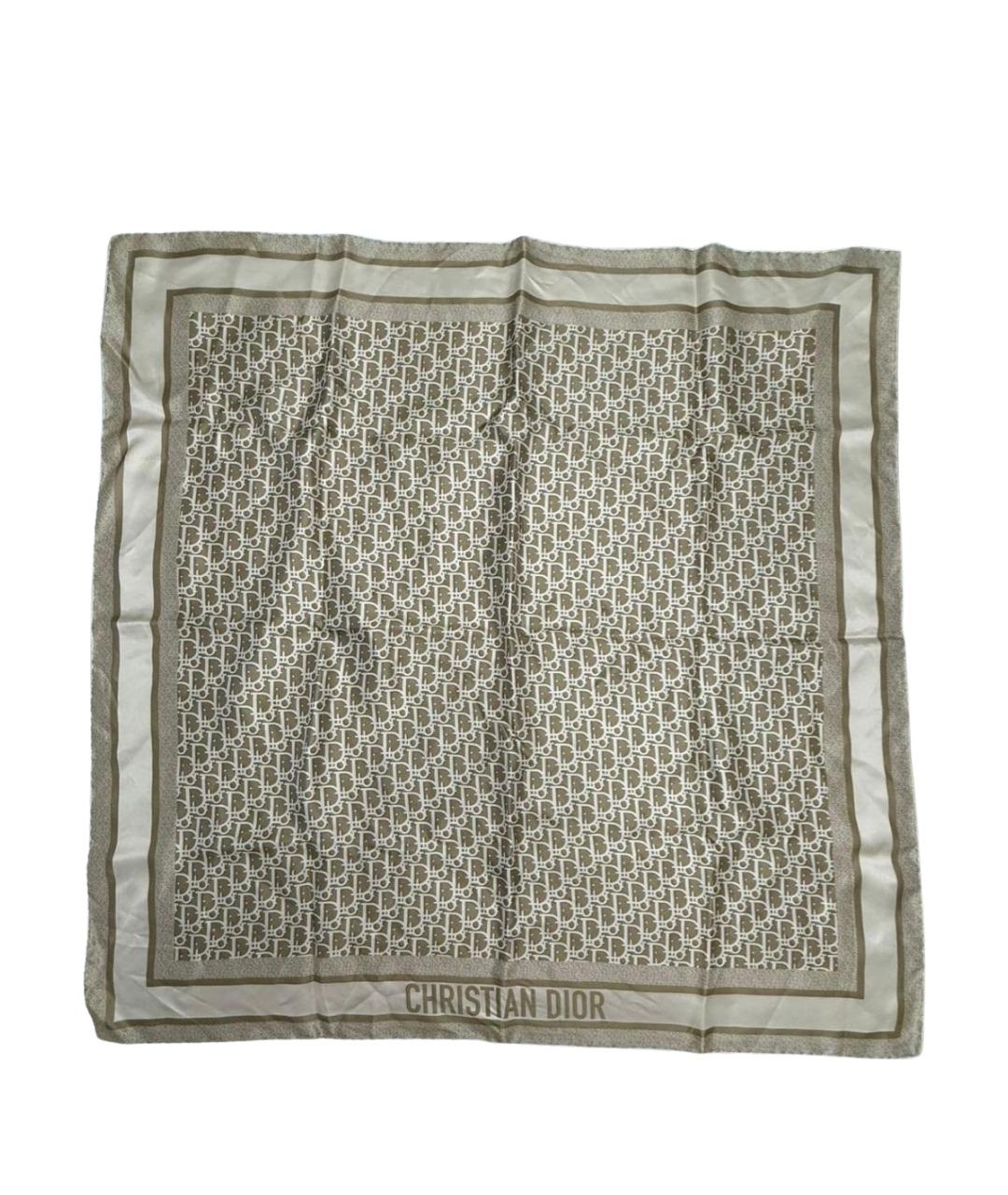 CHRISTIAN DIOR Бежевый шелковый платок, фото 1