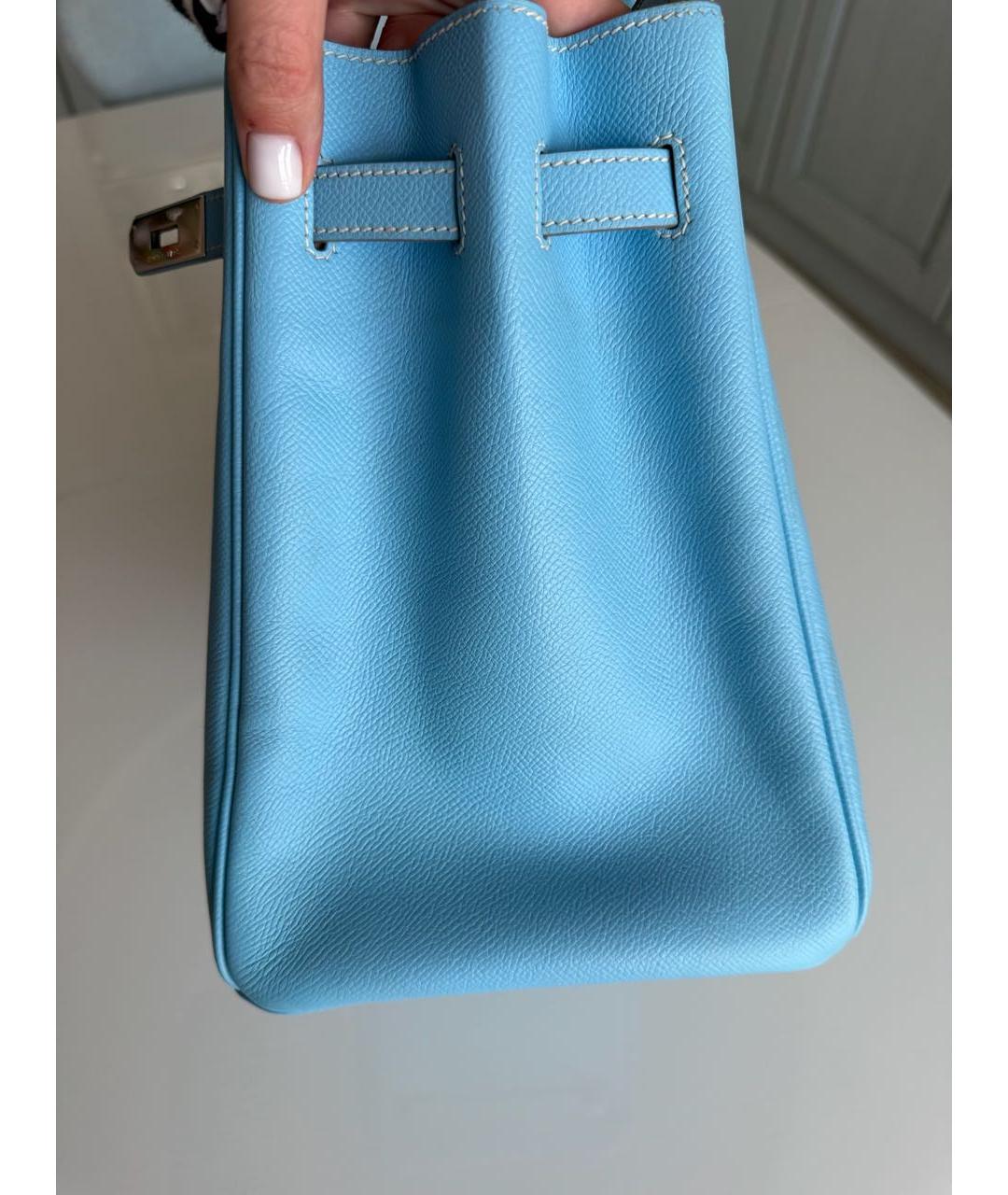 HERMES Голубая кожаная сумка тоут, фото 5