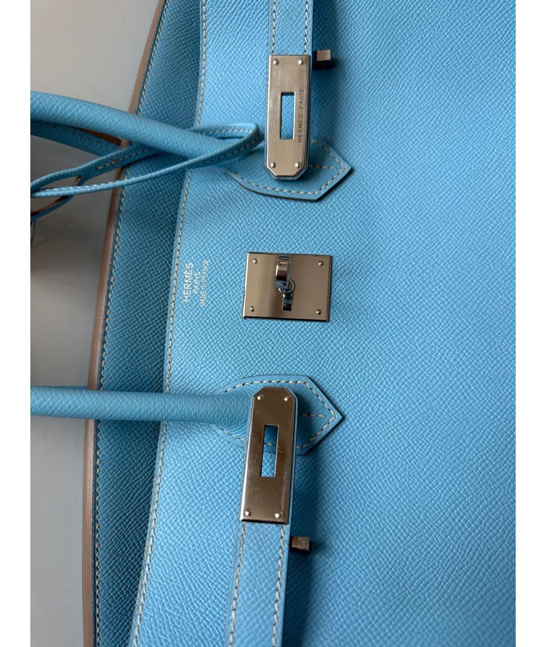 HERMES Голубая кожаная сумка тоут, фото 8