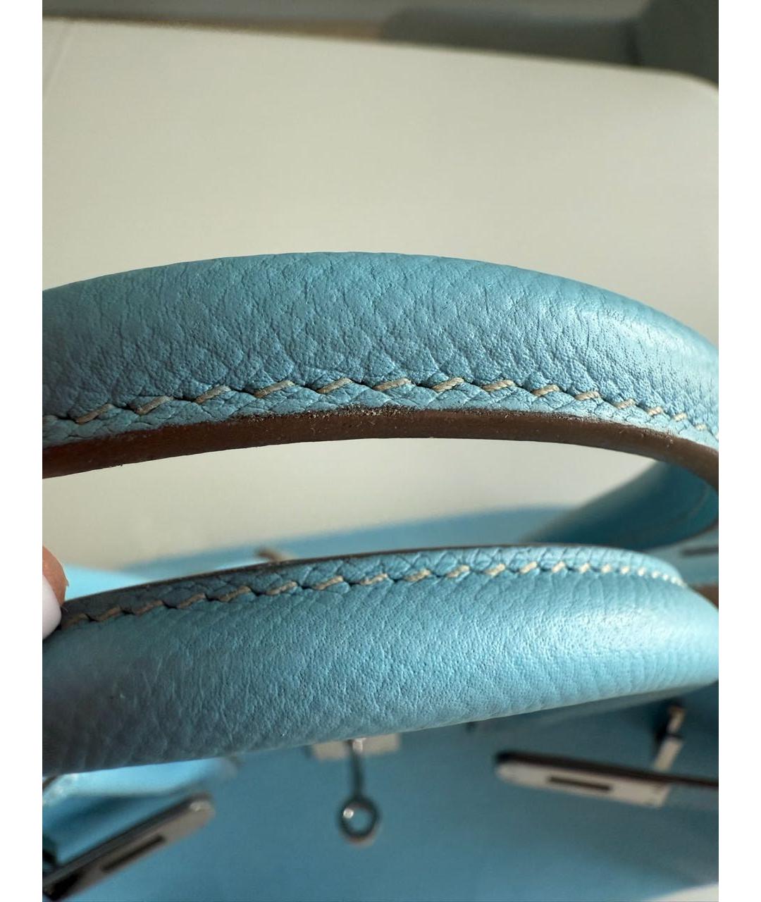 HERMES Голубая кожаная сумка тоут, фото 3