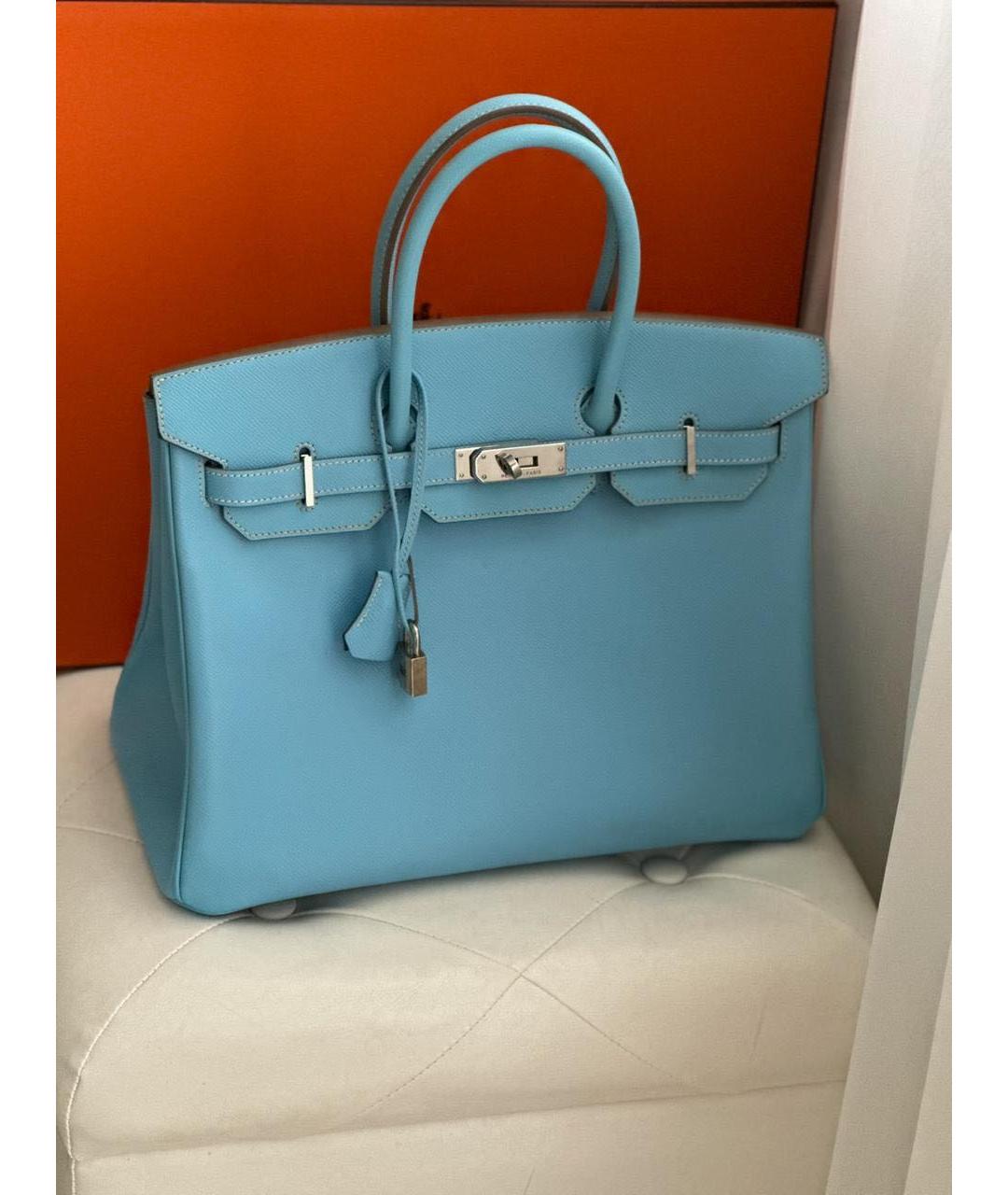 HERMES Голубая кожаная сумка тоут, фото 9