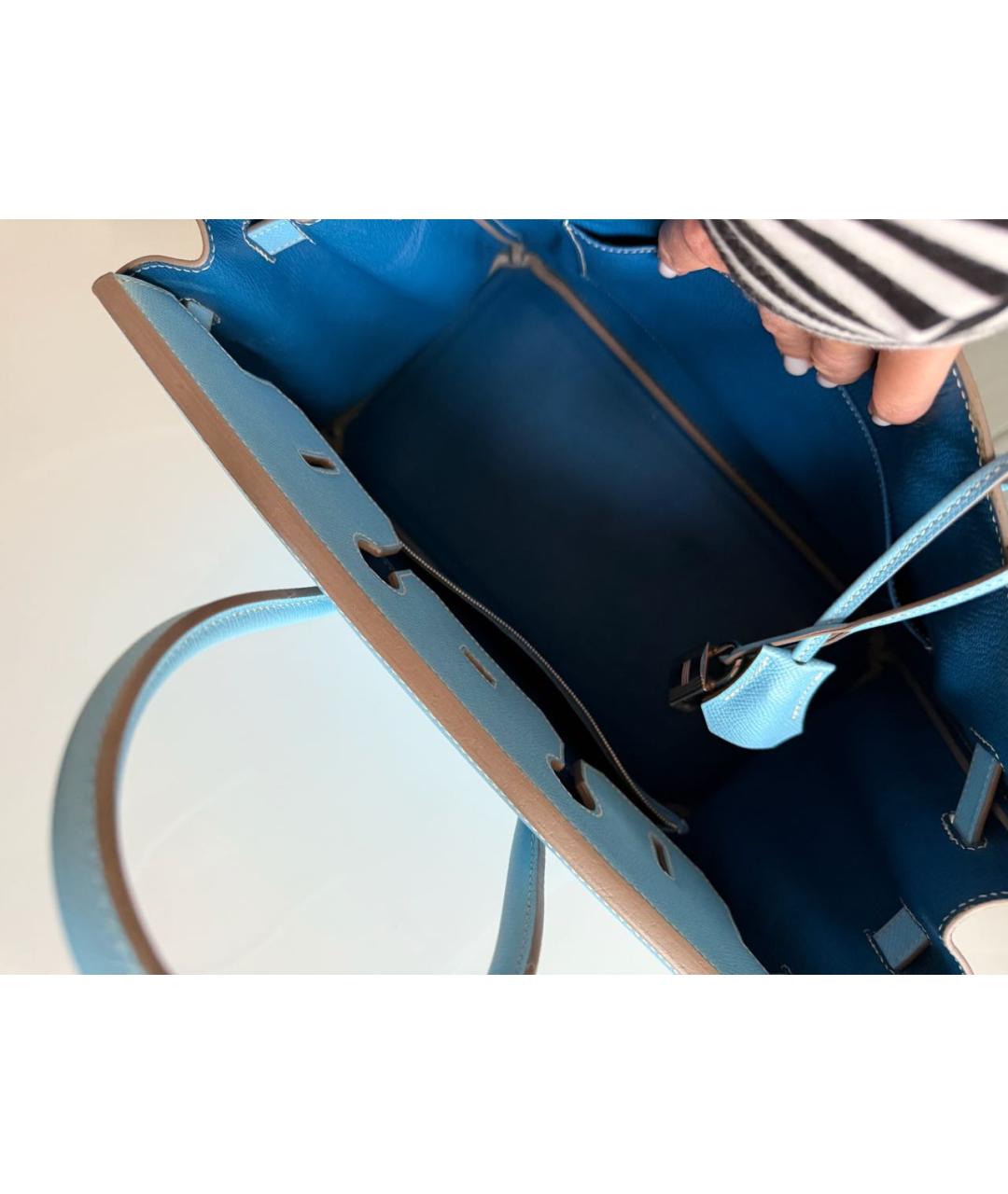 HERMES Голубая кожаная сумка тоут, фото 6