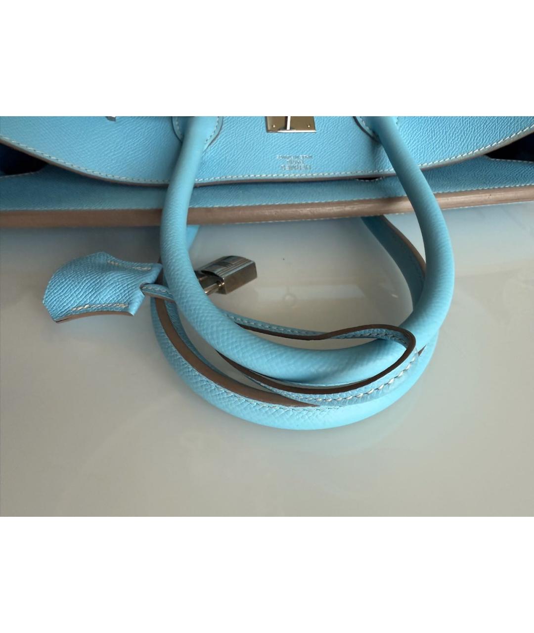 HERMES Голубая кожаная сумка тоут, фото 7