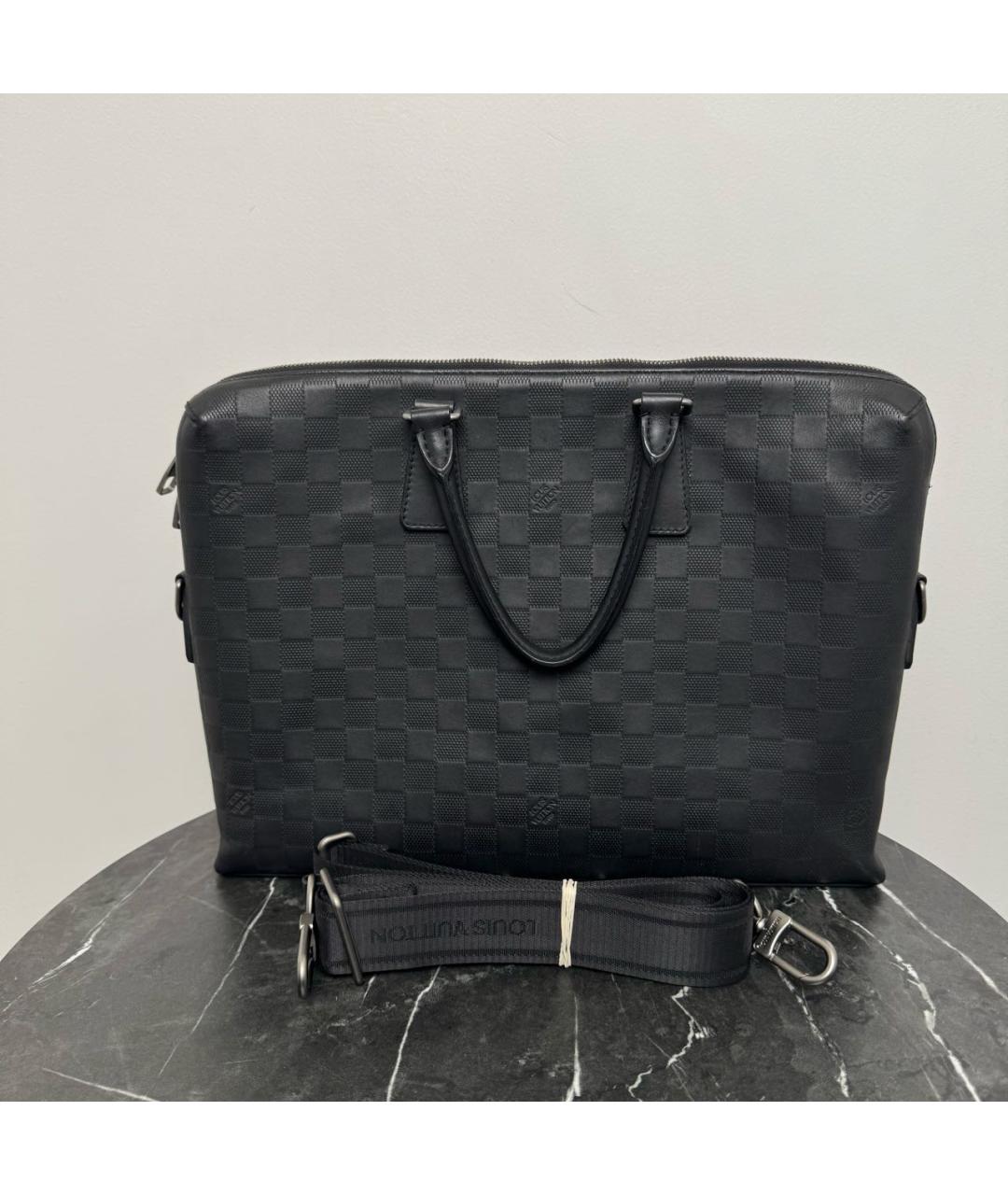 LOUIS VUITTON Антрацитовый кожаный портфель, фото 9