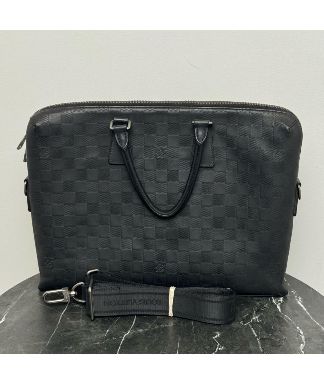 LOUIS VUITTON Антрацитовый кожаный портфель, фото 4