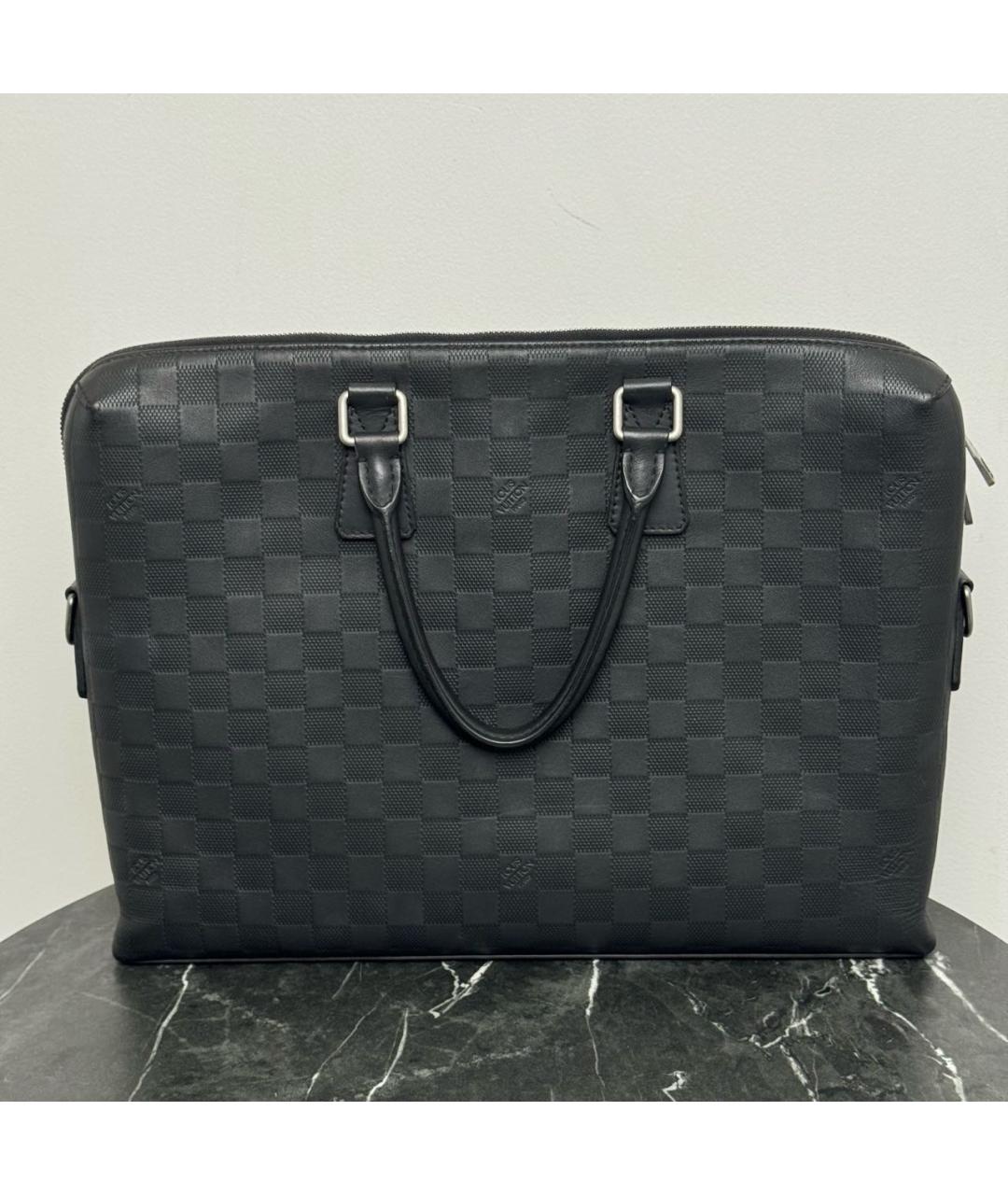 LOUIS VUITTON Антрацитовый кожаный портфель, фото 3