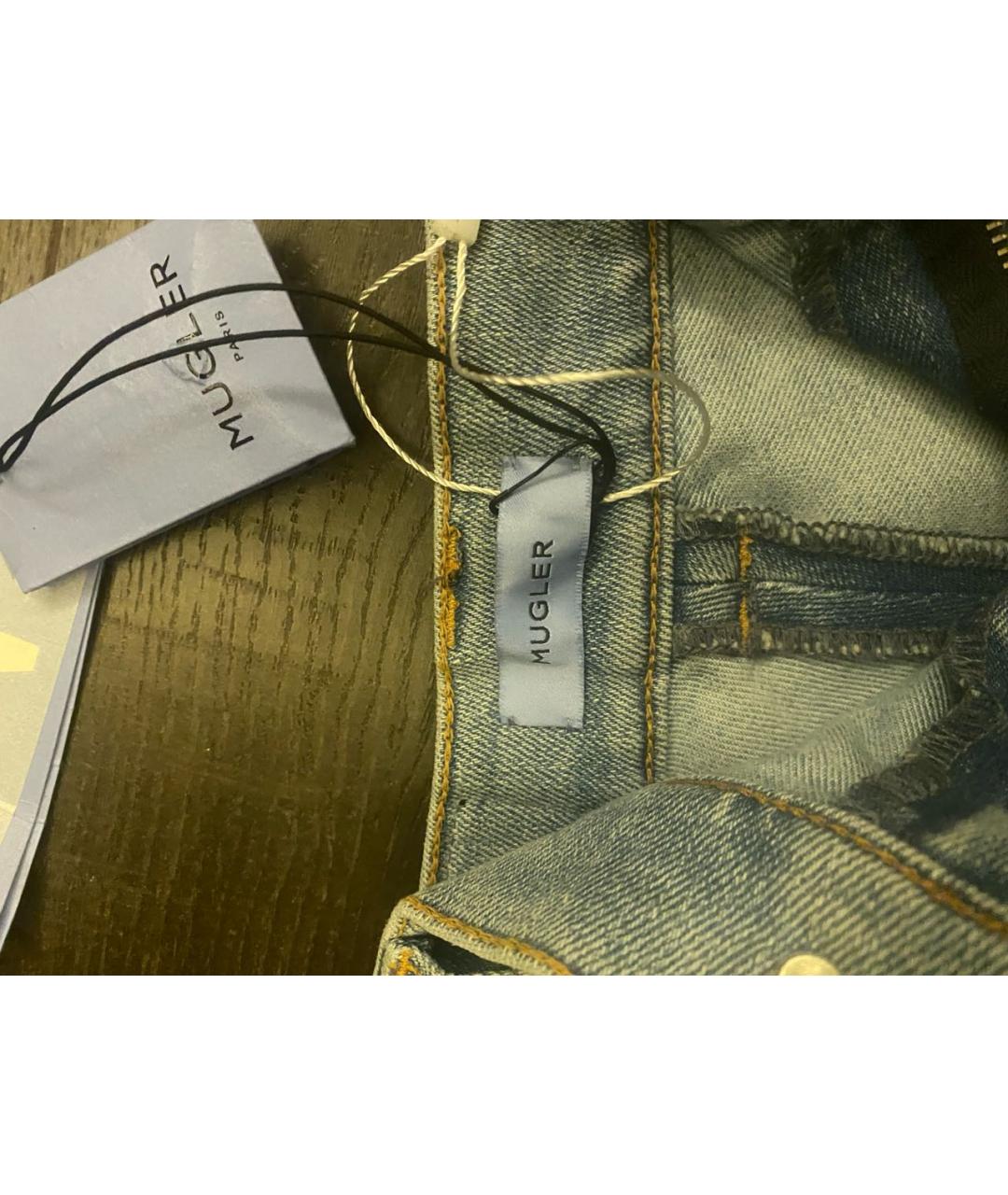 MUGLER Голубые хлопко-эластановые джинсы слим, фото 3