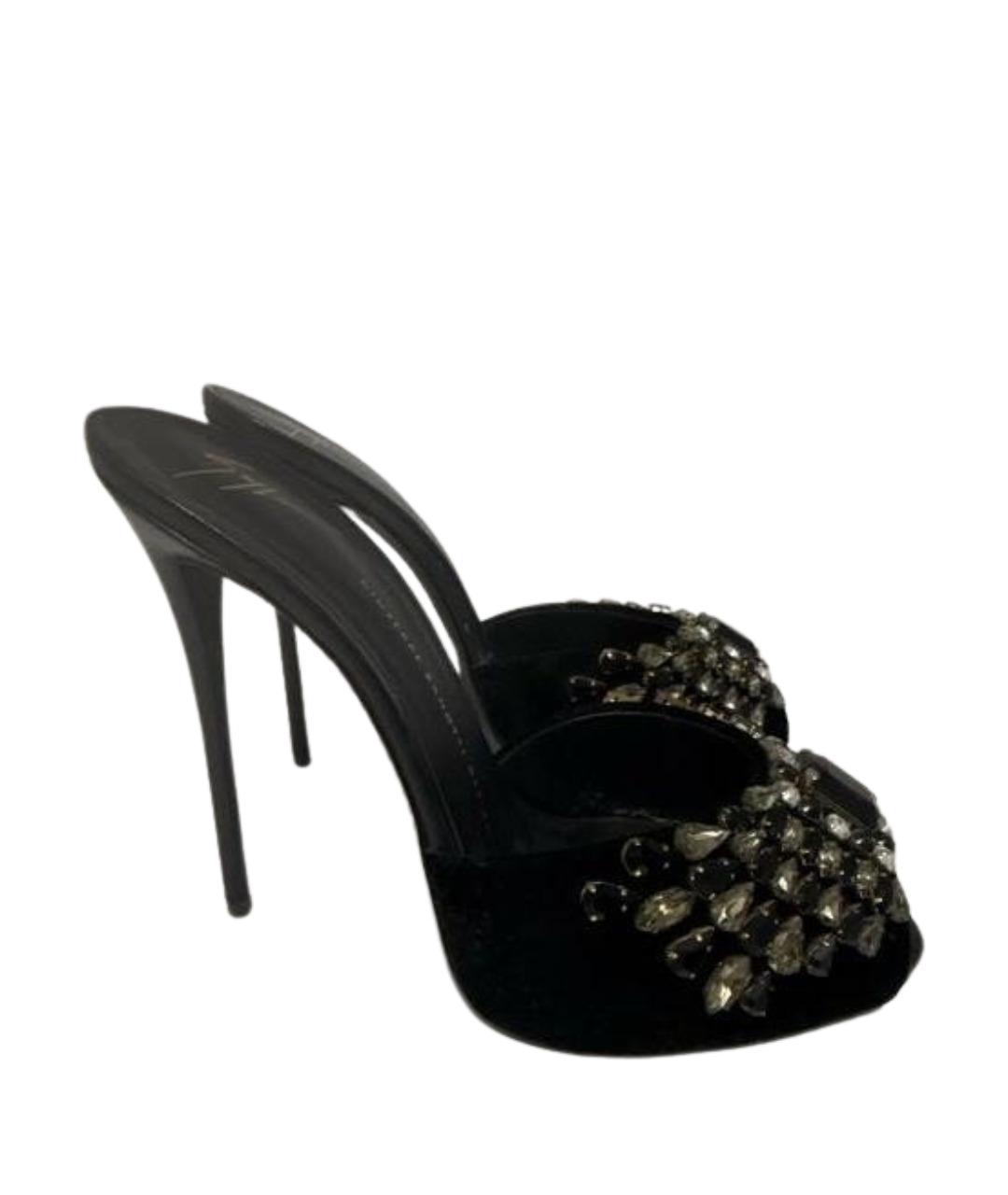 GIUSEPPE ZANOTTI DESIGN Черные бархатные мюли, фото 1