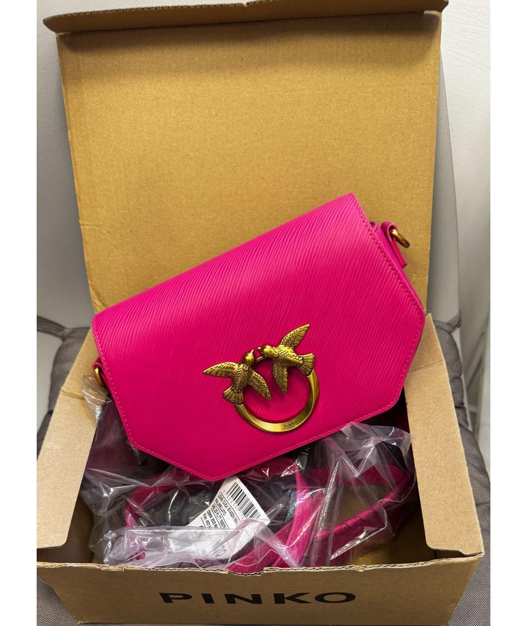 PINKO Фуксия кожаная сумка через плечо, фото 4