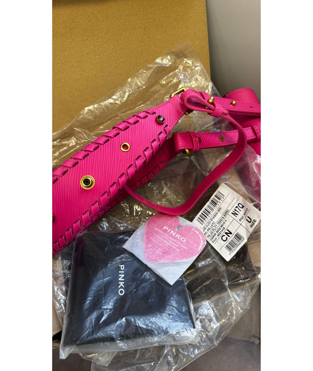 PINKO Фуксия кожаная сумка через плечо, фото 7