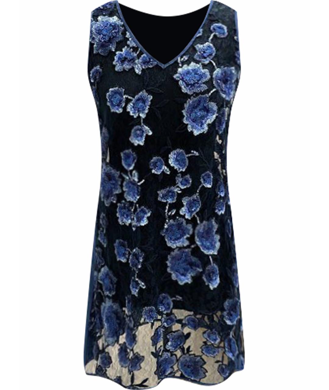 TWIN-SET Синее кружевное коктейльное платье, фото 1