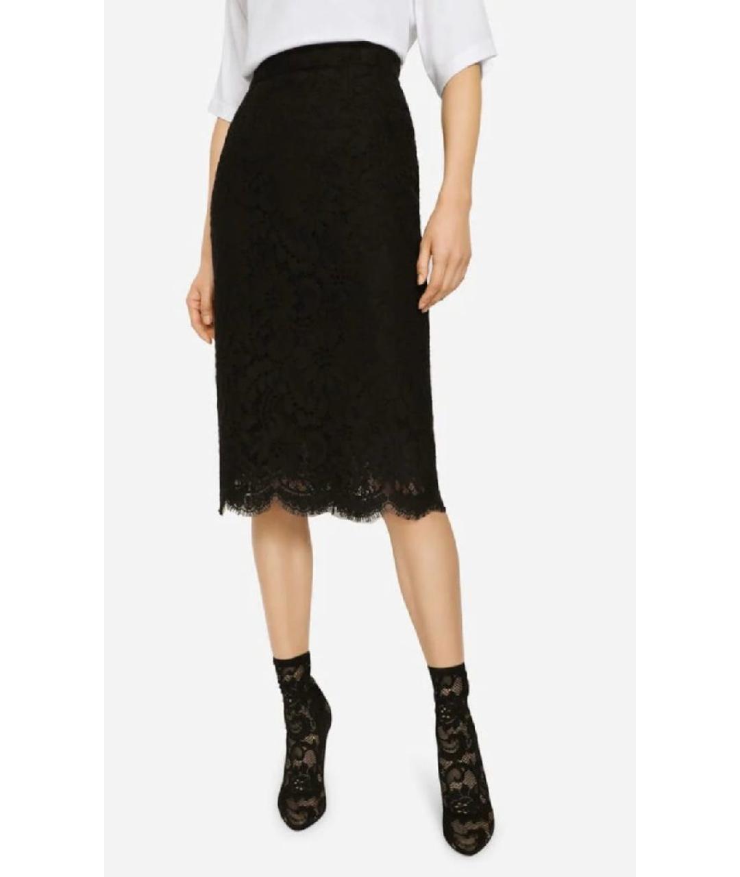 DOLCE&GABBANA Черная кружевная юбка миди, фото 7