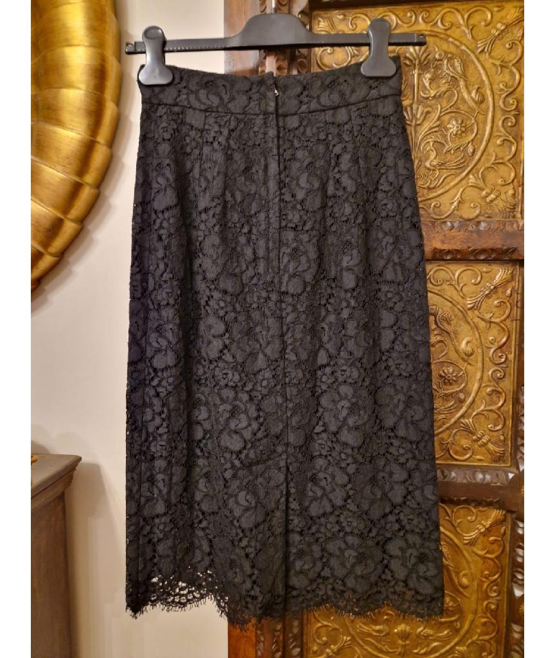 DOLCE&GABBANA Черная кружевная юбка миди, фото 3