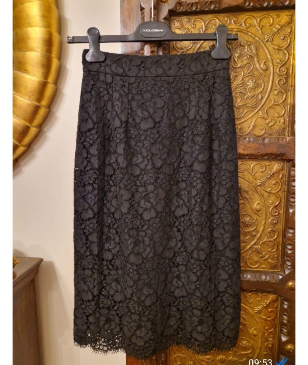 DOLCE&GABBANA Черная кружевная юбка миди, фото 2