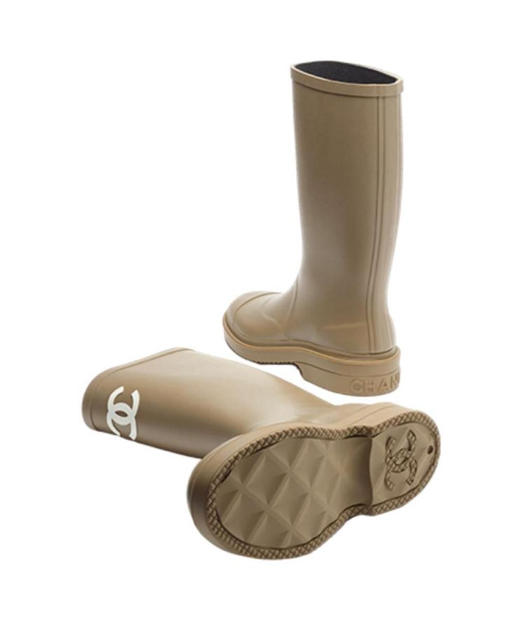 CHANEL Бежевые резиновые сапоги, фото 5