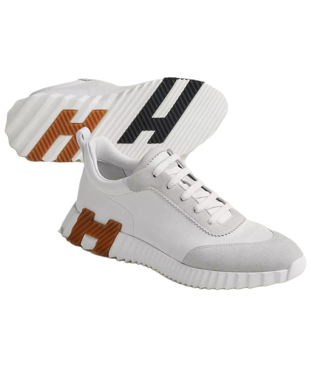 HERMES Белые кожаные кроссовки, фото 5