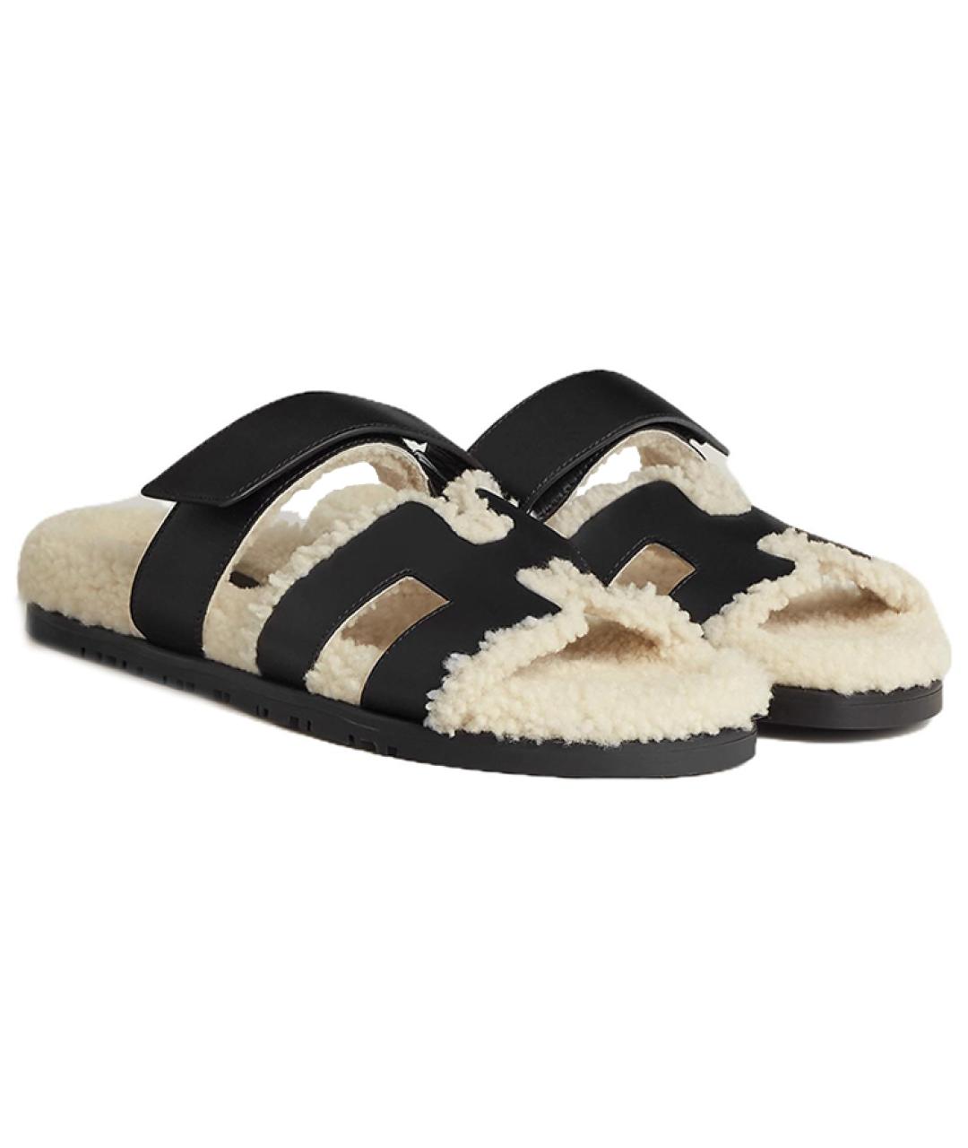 HERMES Черные кожаные сандалии, фото 2