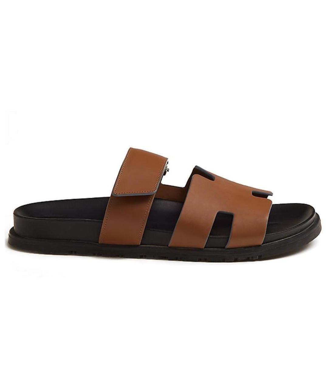 HERMES Коричневые кожаные сандалии, фото 1