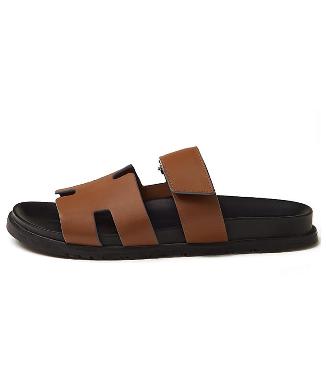 HERMES Коричневые кожаные сандалии, фото 6