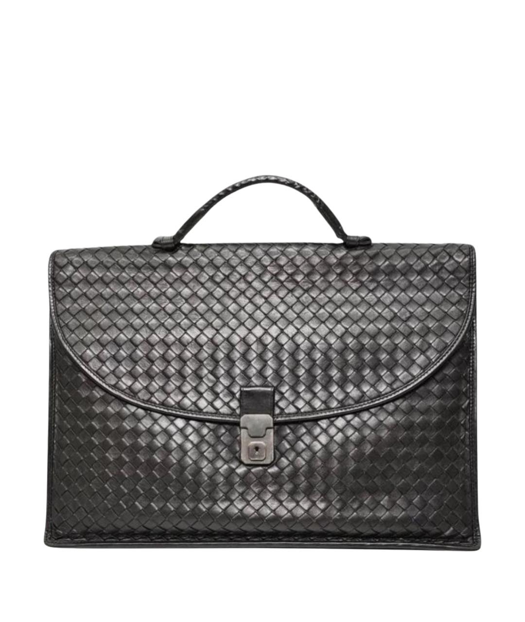 BOTTEGA VENETA Черный кожаный портфель, фото 1