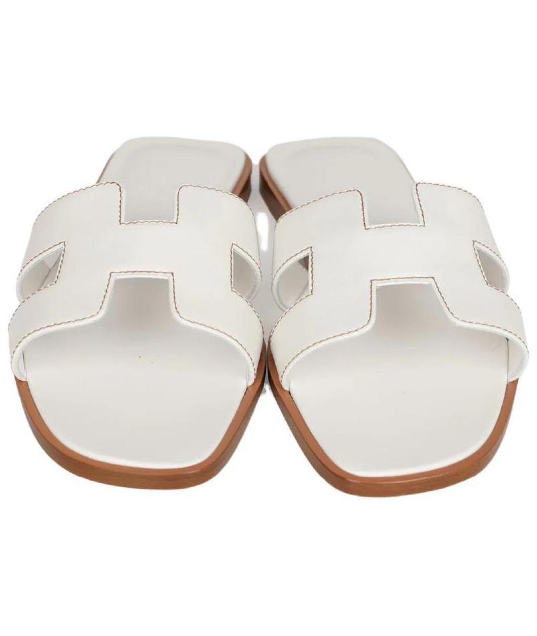 HERMES Белые кожаные сандалии, фото 5