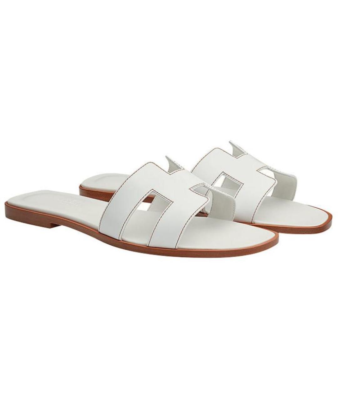 HERMES Белые кожаные сандалии, фото 3