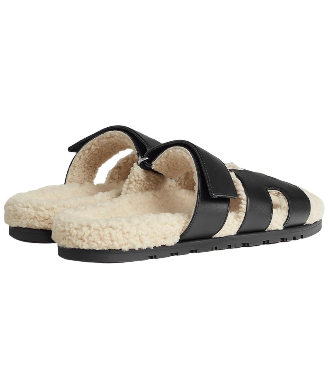 HERMES Черные кожаные сандалии, фото 4