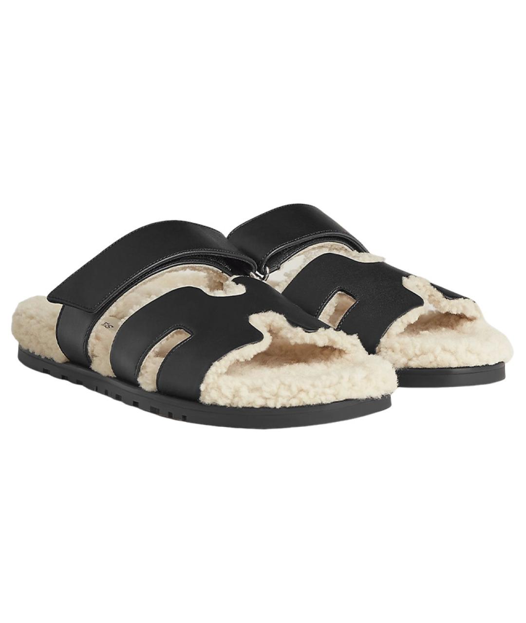 HERMES Черные кожаные сандалии, фото 3