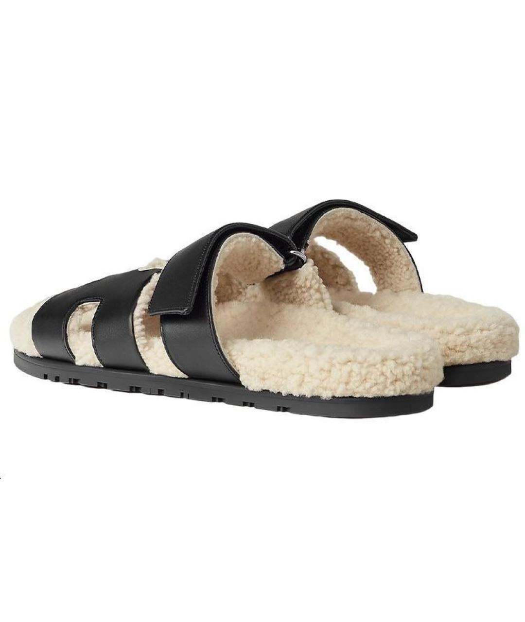 HERMES Черные кожаные сандалии, фото 5