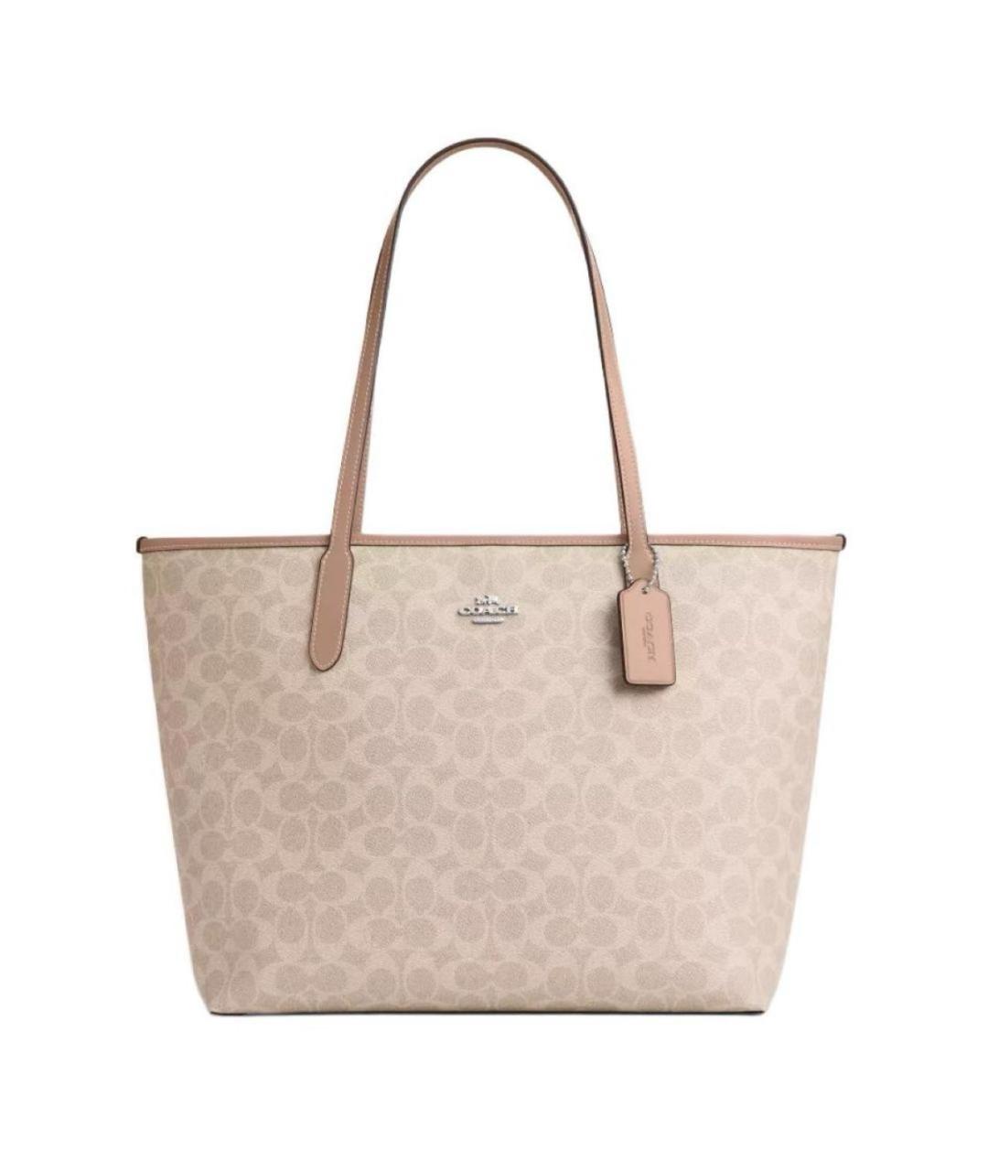 COACH Бежевая кожаная сумка тоут, фото 5