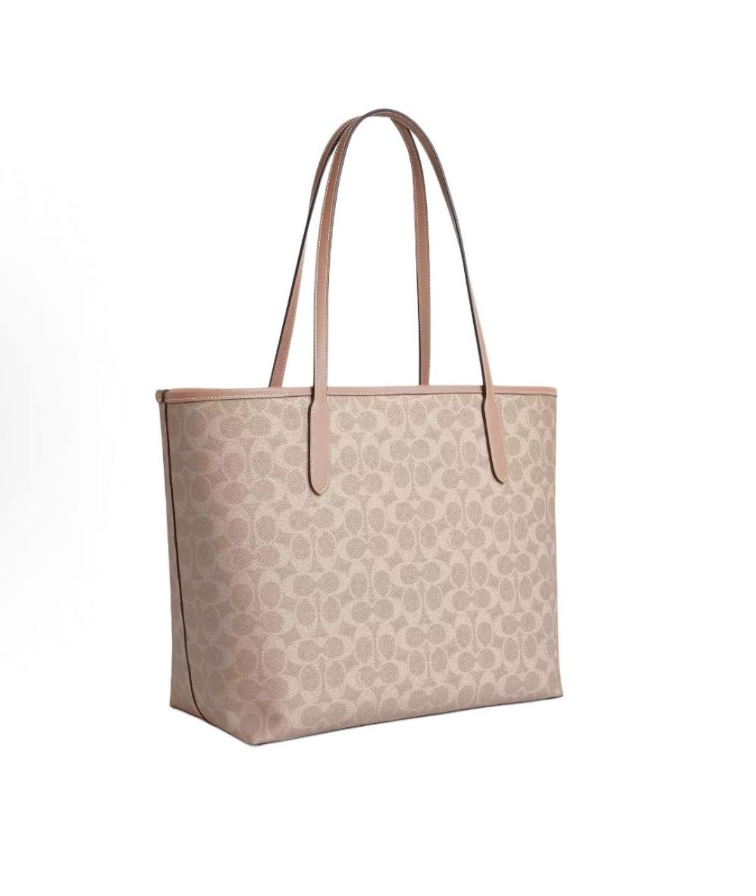 COACH Бежевая кожаная сумка тоут, фото 3