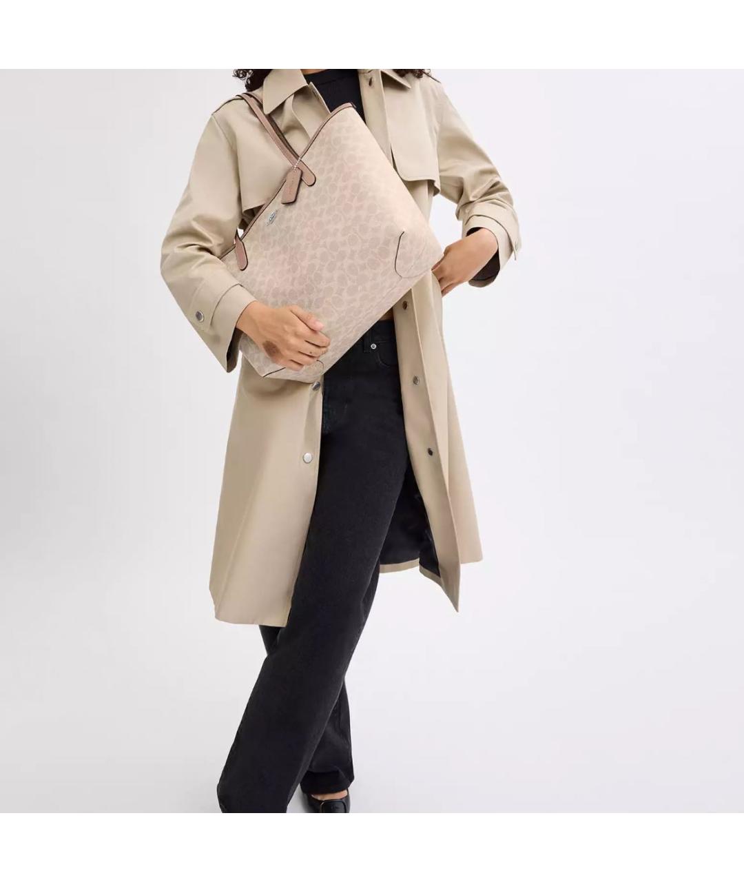 COACH Бежевая кожаная сумка тоут, фото 4