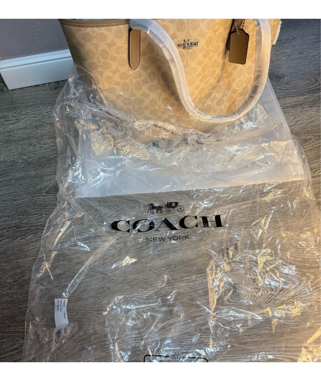 COACH Бежевая кожаная сумка тоут, фото 7